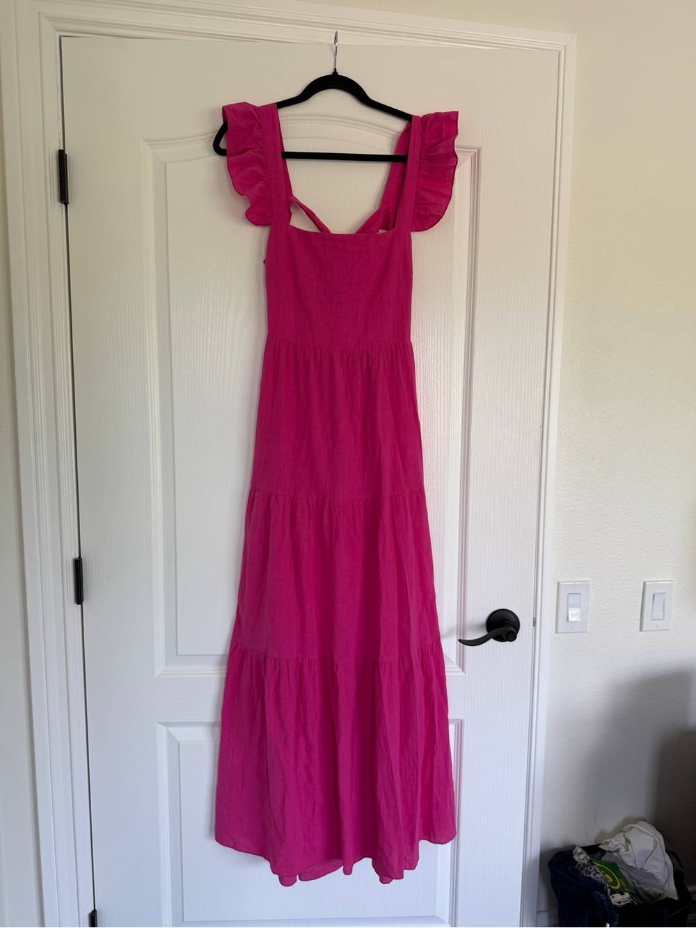 SNDYS 100% cotton hot pink tiered maxi dress